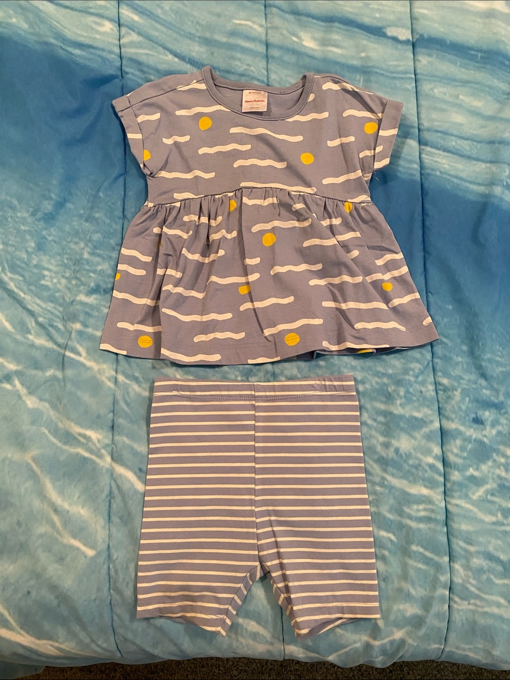 Hanna Andersson Light Blue & Yellow Cloud Baby Pajama Set